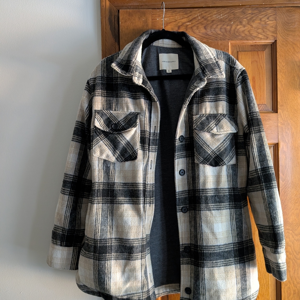 Thread & Supply Black and Cream Plaid Shirt Jacket